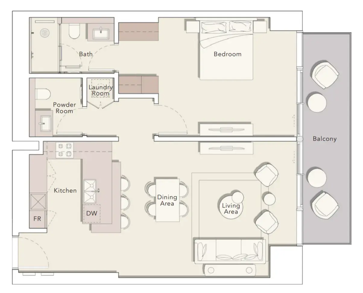 1 Bedroom apartments - One River Point floor plan