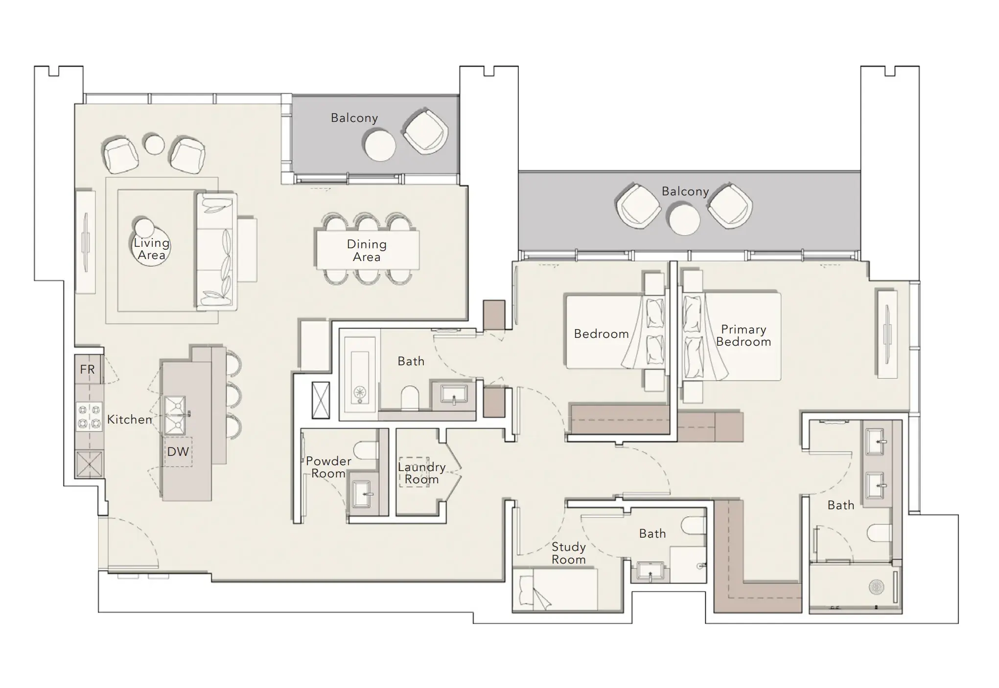 2 Bedrooms apartments - One River Point floor plan