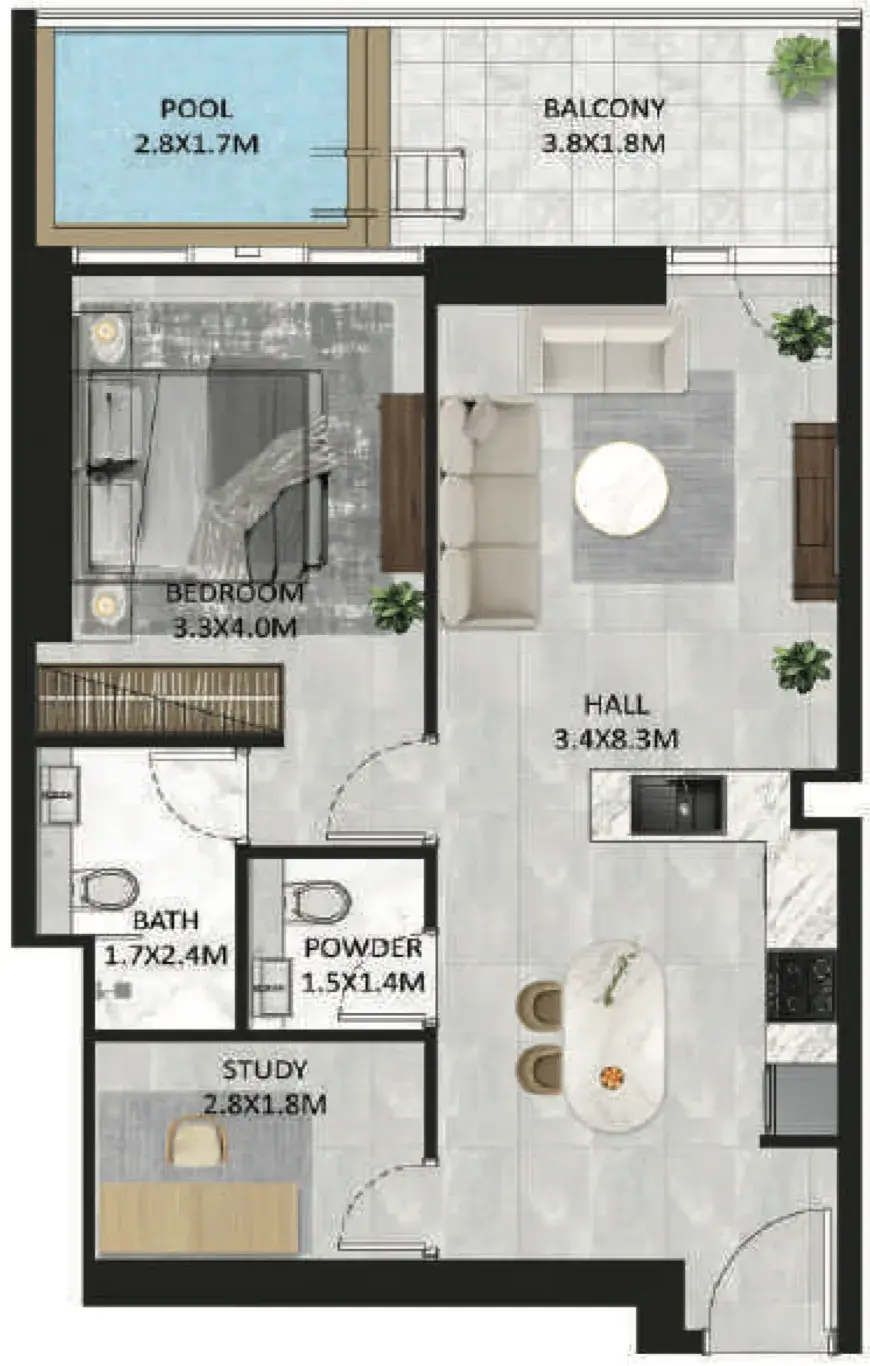 1.5 bedrooms apartments - SquareX Residence floor plan