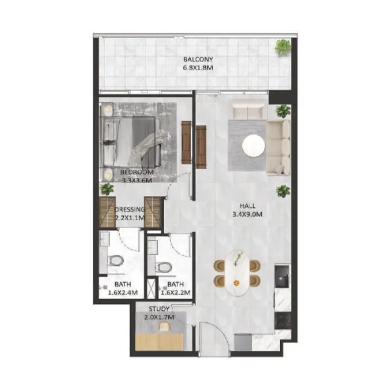 1 bedroom floor plan