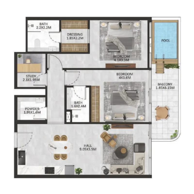 2 bedroom floor plan