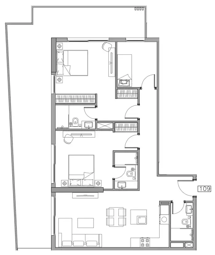 2 Bedrooms apartments - Trevino floor plan