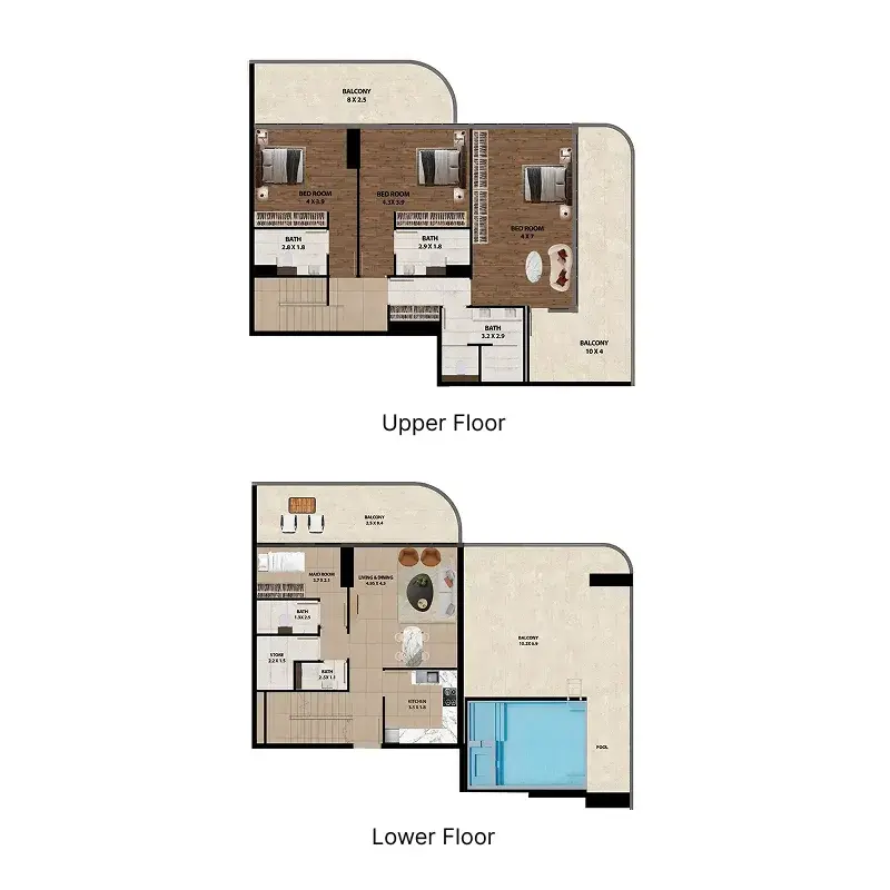 3 Bedrooms duplex - Marquis One floor plan