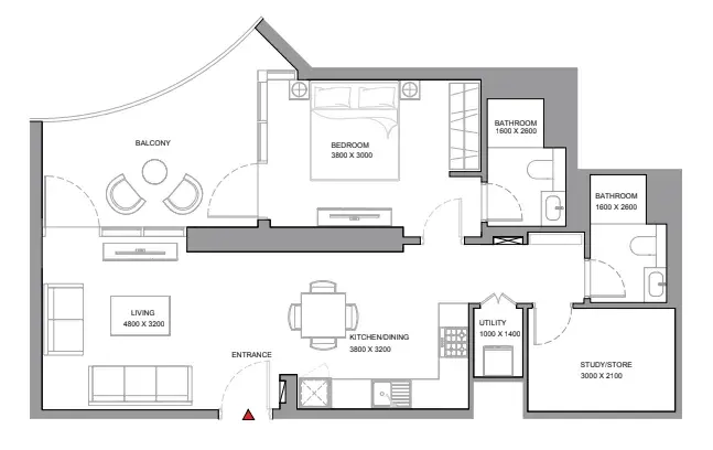 1.5 bedrooms apartments - Skyvue Solair floor plan
