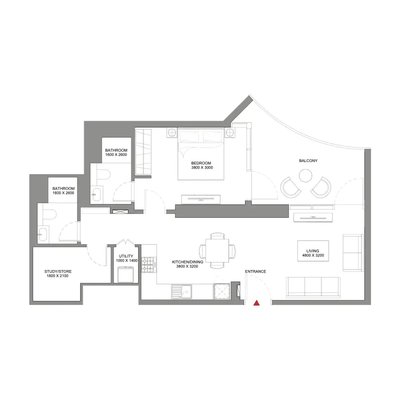 1,5 bedroom floor plan