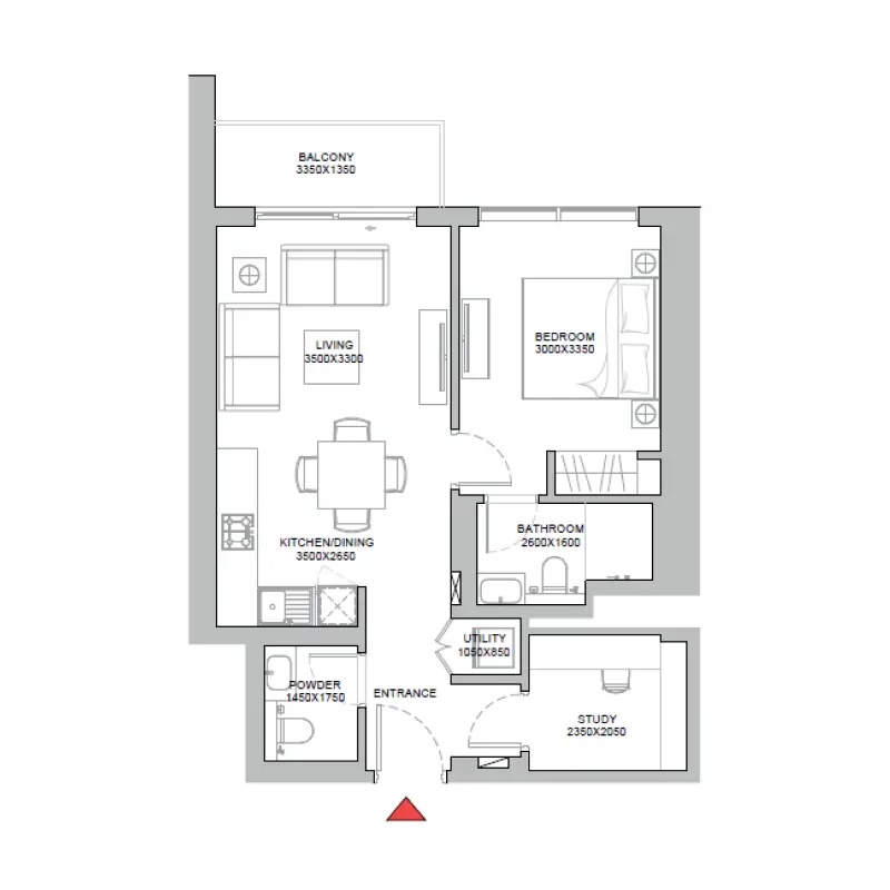 1,5 bedroom floor plan