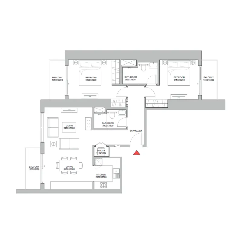 2 bedroom floor plan