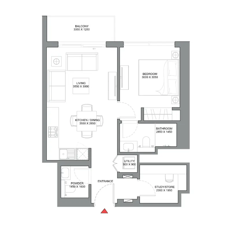 1,5 bedroom floor plan