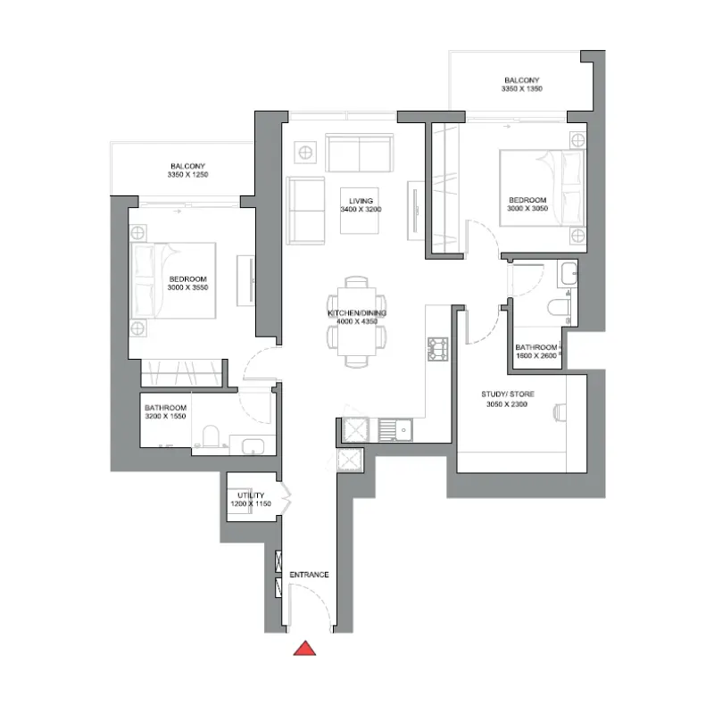 2,5 bedroom floor plan