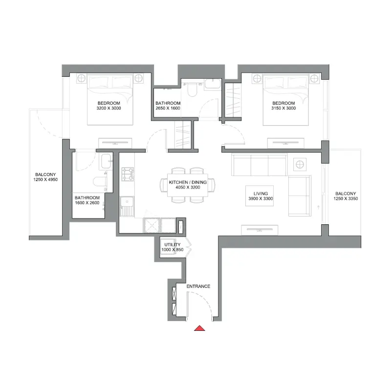 2 bedroom floor plan