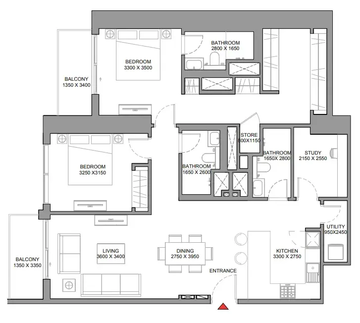 2 Bedrooms apartments - 310 Riverside Crescent floor plan