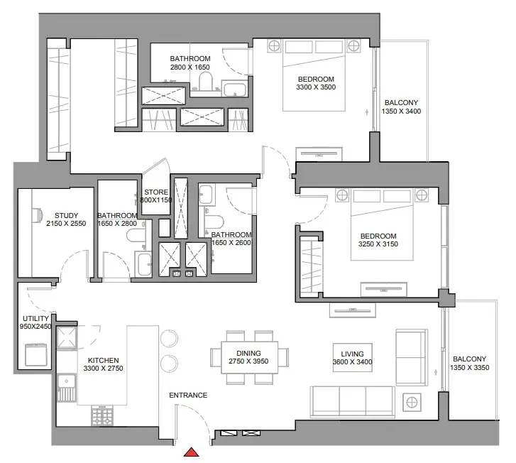 2.5 bedrooms apartments - 310 Riverside Crescent floor plan