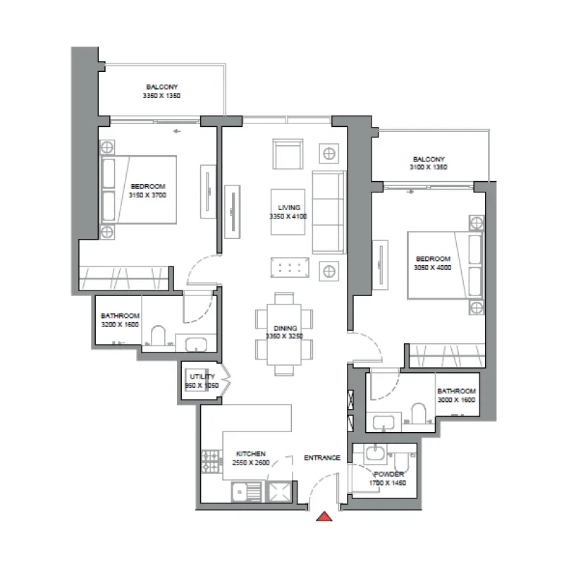 2 bedroom floor plan