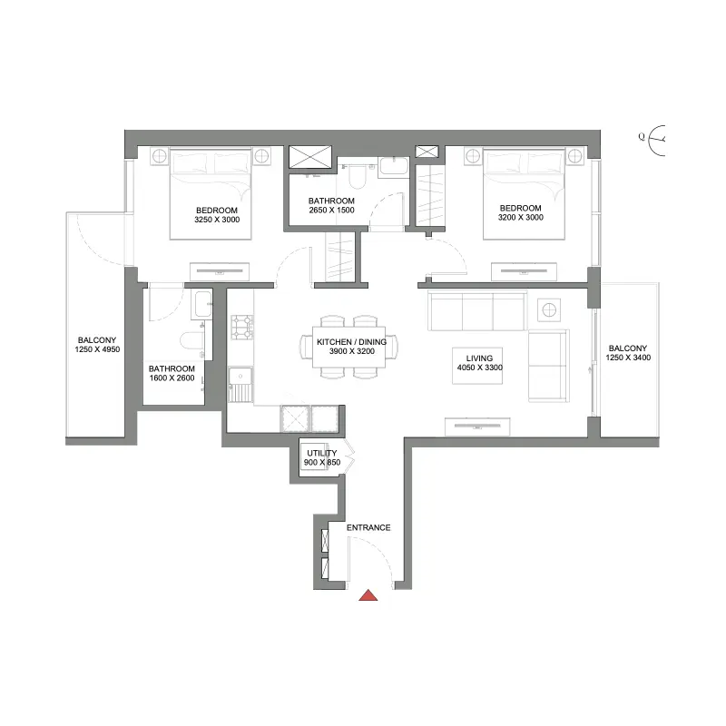 2 bedroom floor plan