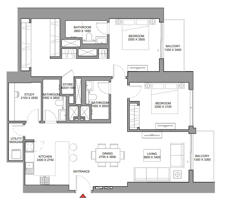 2 Bedrooms apartments - 360 Riverside Crescent floor plan