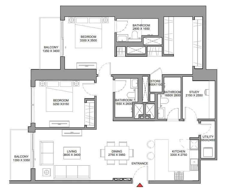 2.5 bedrooms apartments - 360 Riverside Crescent floor plan