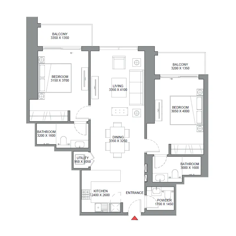 2 bedroom floor plan