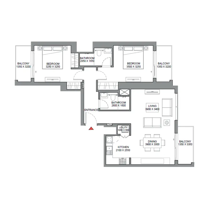 2 bedroom floor plan