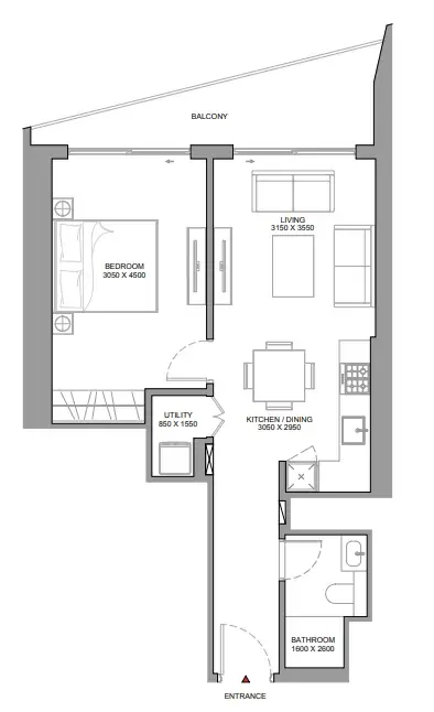 1 Bedroom apartments - The Eden at Sobha Central floor plan