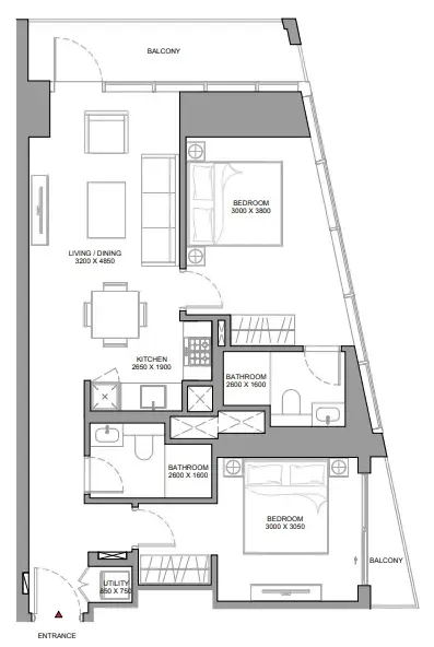 2 Bedrooms apartments - The Eden at Sobha Central floor plan