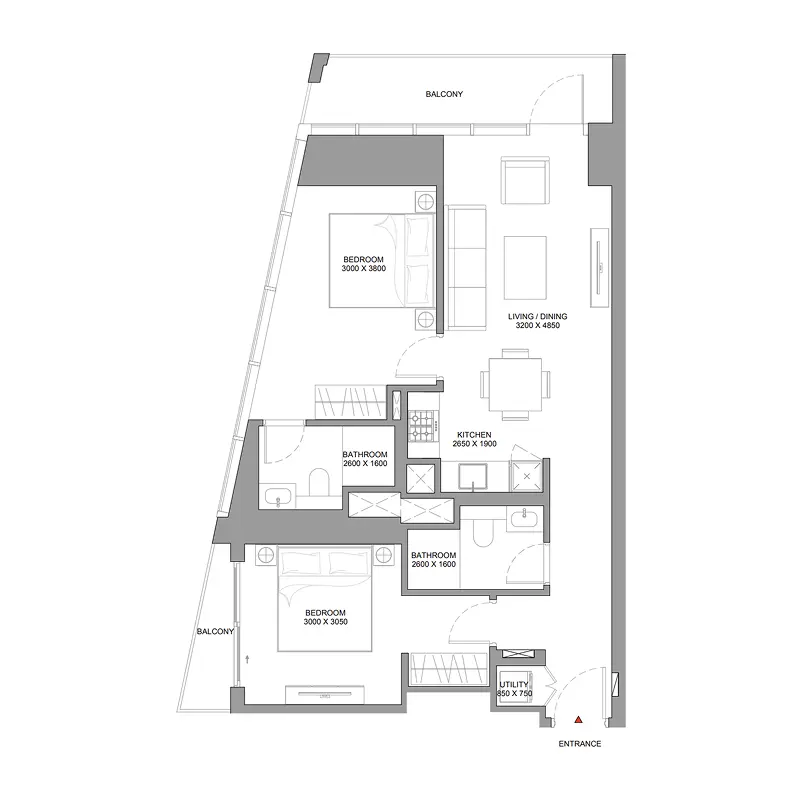2 bedroom Apartments -  The Eden at Sobha Central floor plan