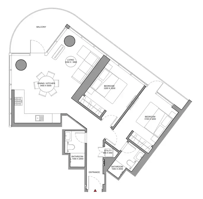 2 Bedrooms apartments - Sobha Solis floor plan