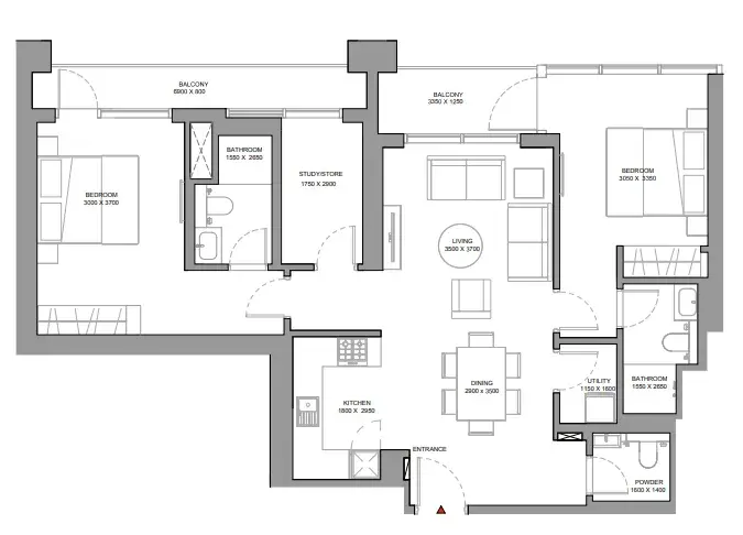 2.5 bedrooms apartments - Sobha Solis floor plan