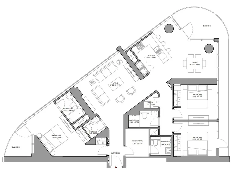 3 Bedrooms apartments - Sobha Solis floor plan