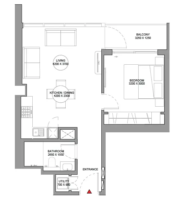 1 Bedroom apartments - Sobha Orbis floor plan