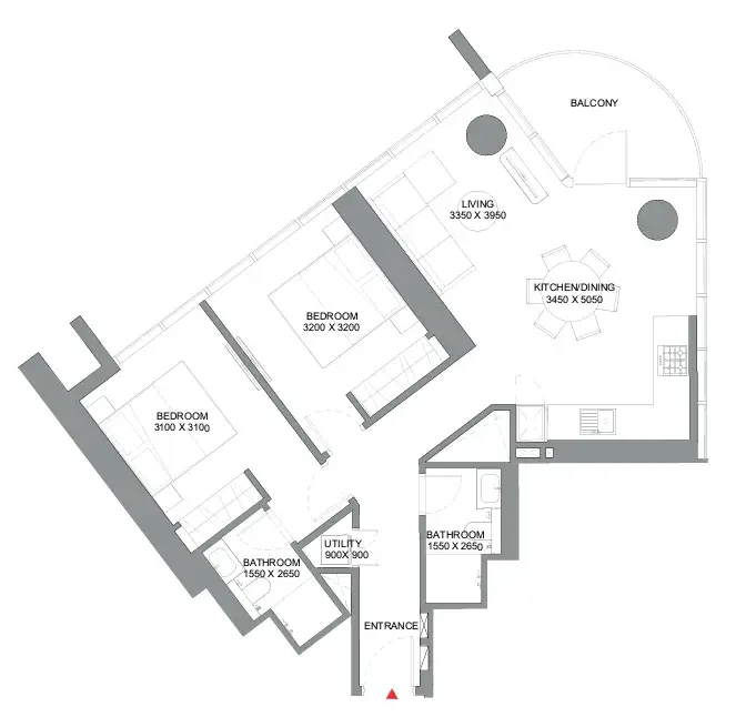 2 Bedrooms apartments - Sobha Orbis floor plan