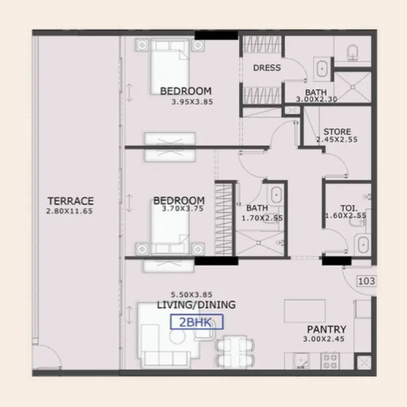 2 bedroom floor plan