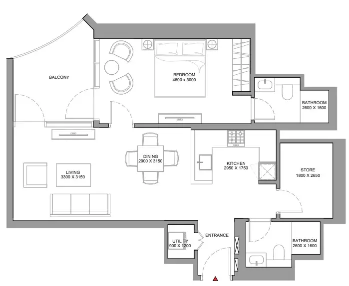 1.5 bedrooms apartments - Skyvue Stellar floor plan