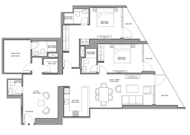 2 Bedrooms apartments - Skyvue Stellar floor plan