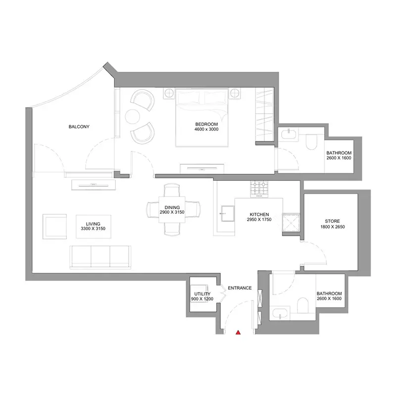 1,5 bedroom Apartments -  Skyvue Stellar floor plan