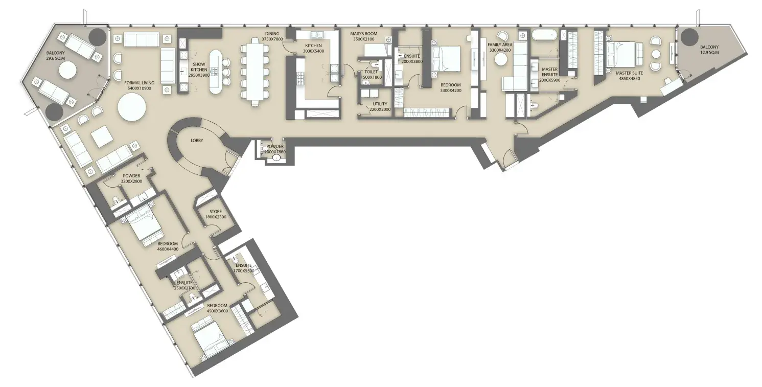 4 Bedrooms apartments - The S at Sobha Hartland II floor plan