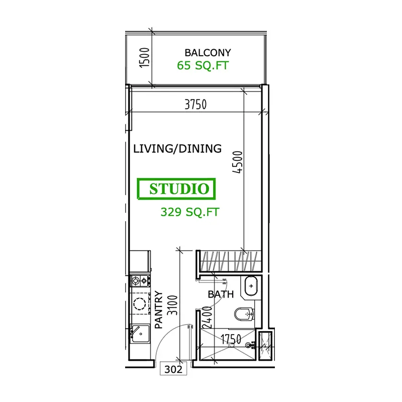 Studio Apartments -  Coventry Residence floor plan