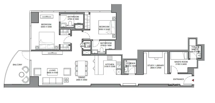 2 Bedrooms apartments - Skyscape floor plan