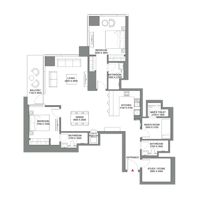 2,5 bedroom floor plan