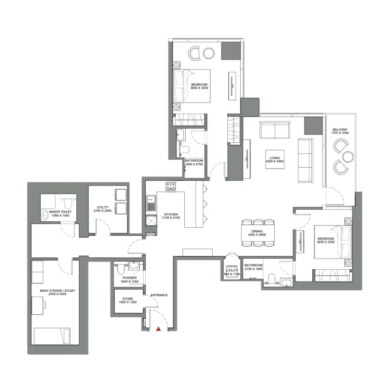 2 bedroom floor plan