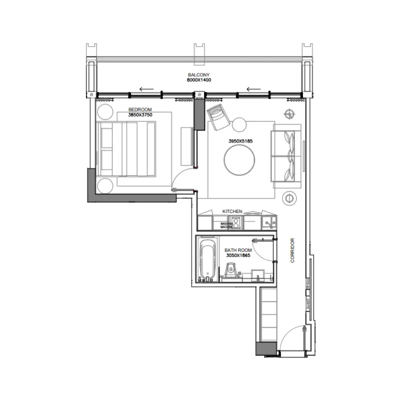 1 bedroom floor plan