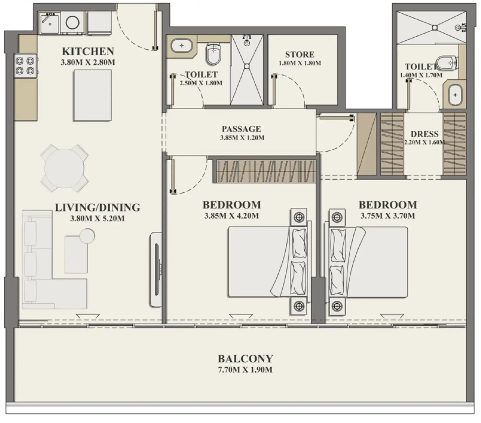 2 Bedrooms apartments - Celeste Heights floor plan