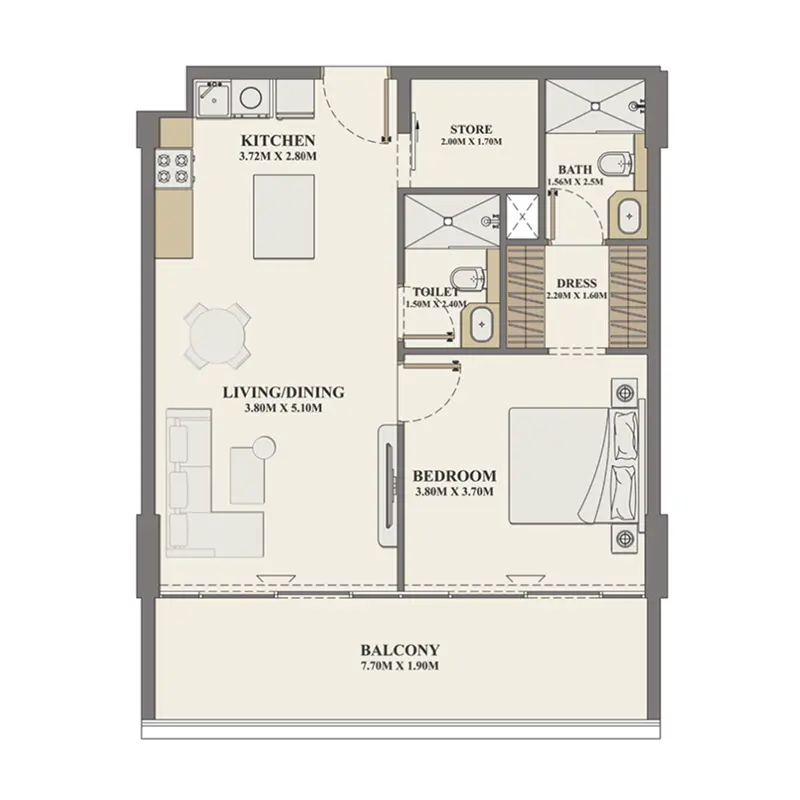 1,5 bedroom floor plan