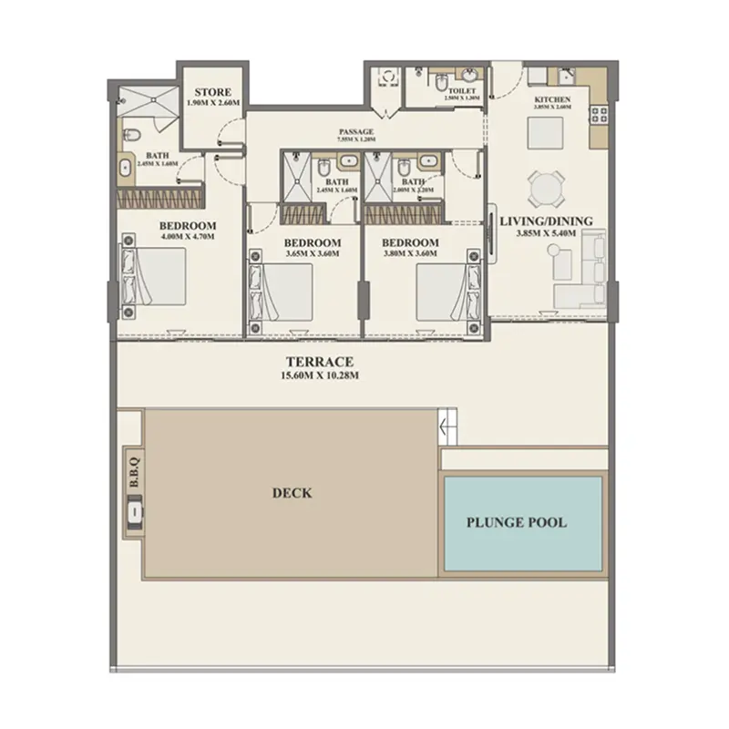 3 bedroom + pool floor plan
