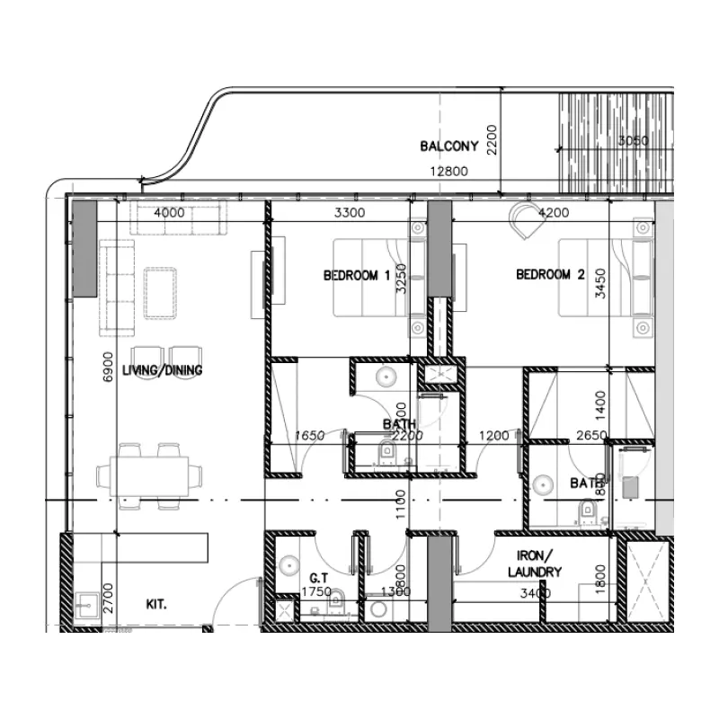 2 bedroom floor plan