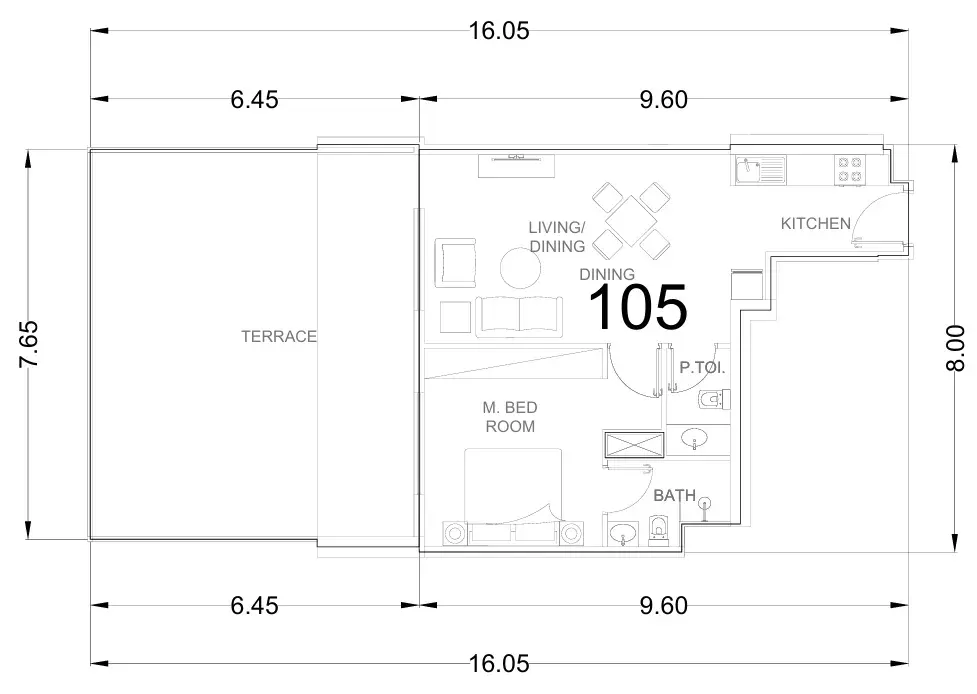 1 Bedroom apartments - Whitecliffs Residences floor plan