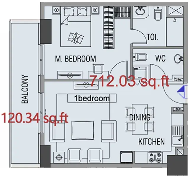 1 Bedroom apartments - Forest City floor plan