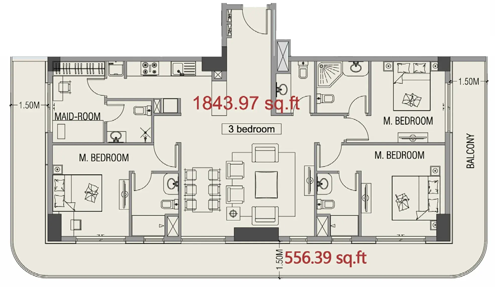 3 Bedrooms apartments - Forest City floor plan