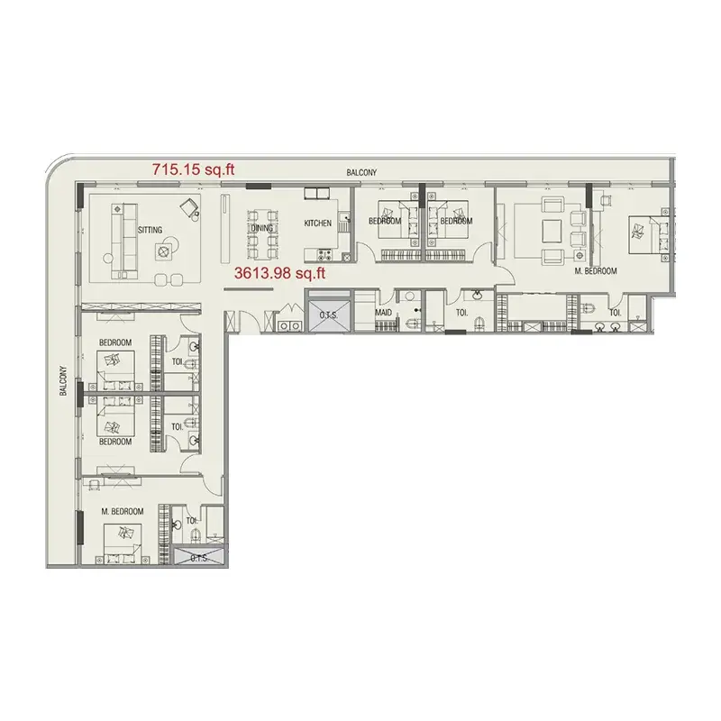 4 Bedrooms apartments - Forest City floor plan
