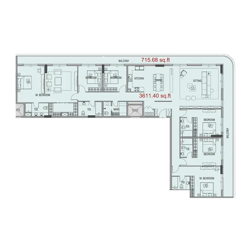 6 Bedrooms apartments - Forest City floor plan