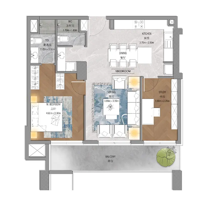 1,5 bedroom floor plan